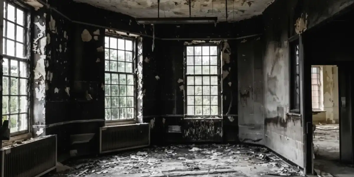 fire damage repair addressing severe interior damage and smoke residue inside a burned home in Bradenton, FL