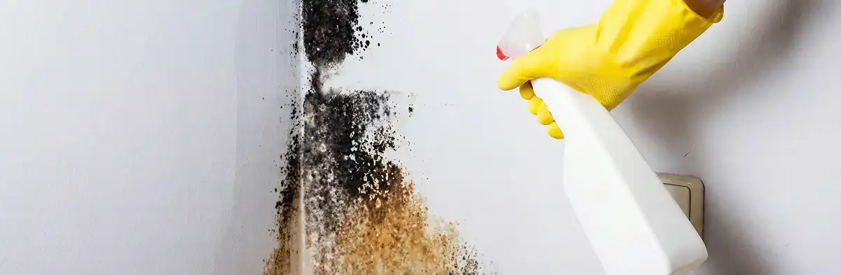 visible mold growth on an interior wall being treated during mold removal service in Bradenton, FL