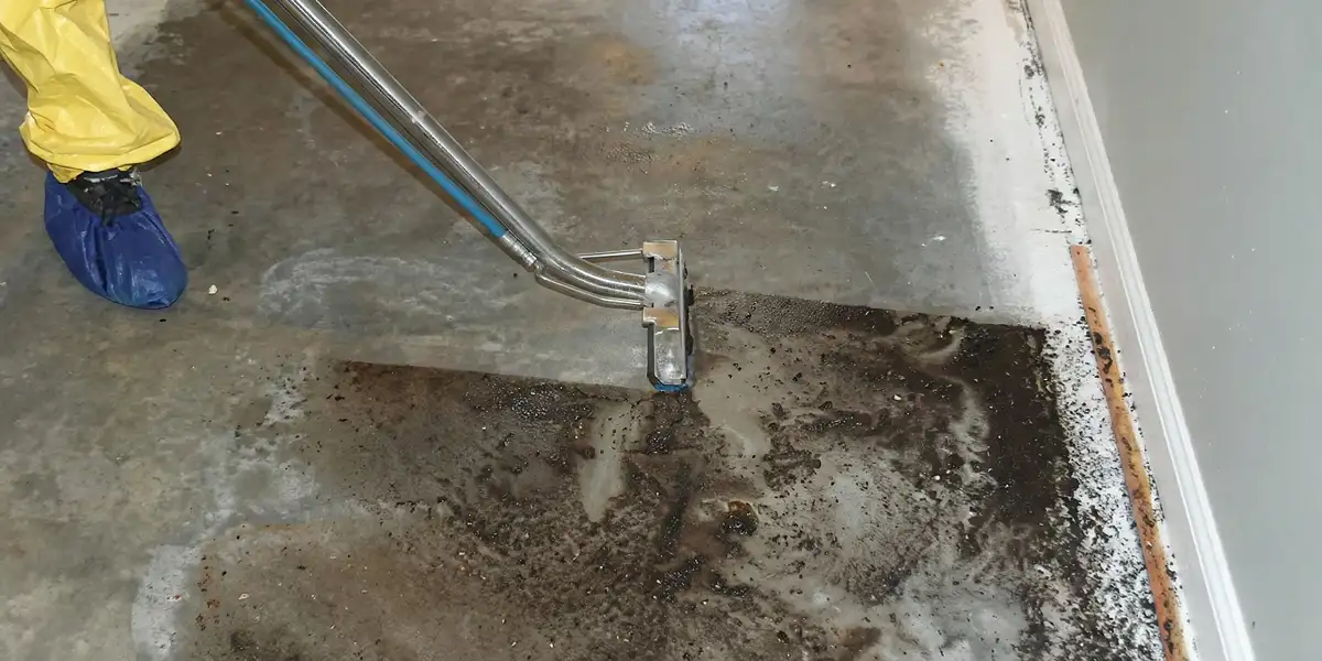 sewage removal technicians extracting contaminated wastewater from a residential floor in Bradenton, FL