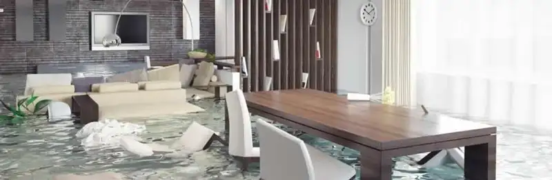 home interior affected by water damage with flooded floors and displaced furniture in Bradenton, FL