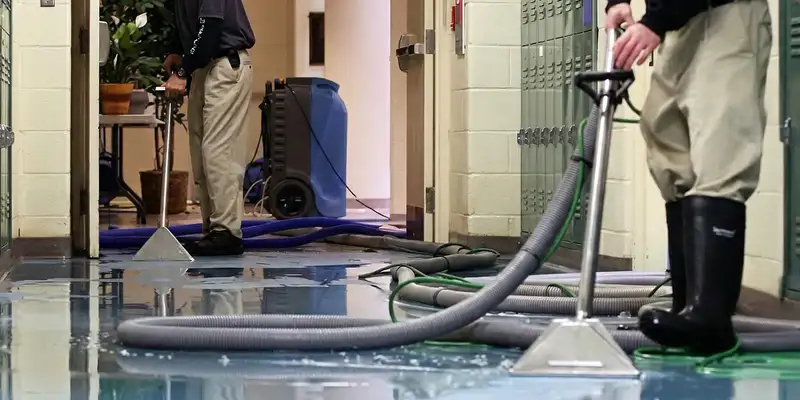 water damage restoration technicians performing professional water extraction inside a property in Bradenton, FL